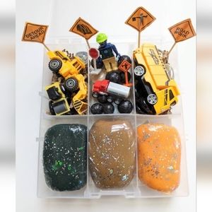 Construction Handmade Playdough Sensory Box Set -Fine Motor Activity & Busy Box